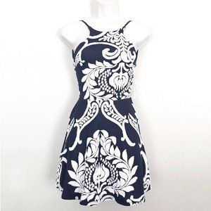 Mystique Boutique Dark Navy Floral Fit & Flare Dress by Sage Sm Made in …